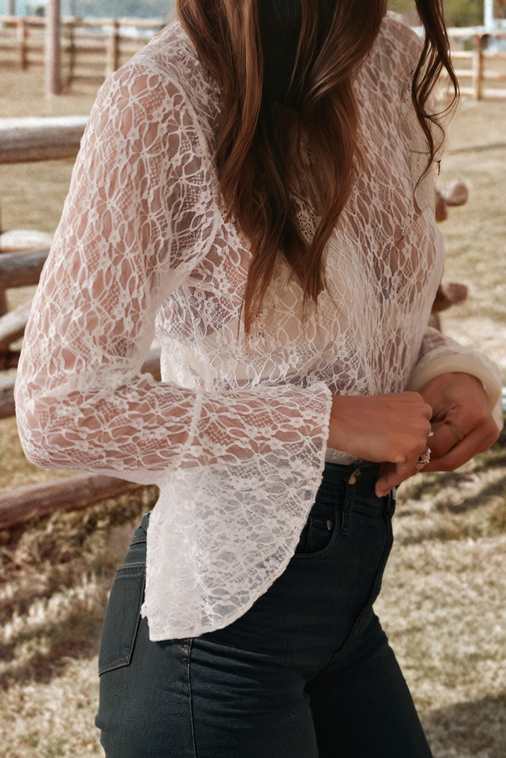 Lace bell sleeve layering top