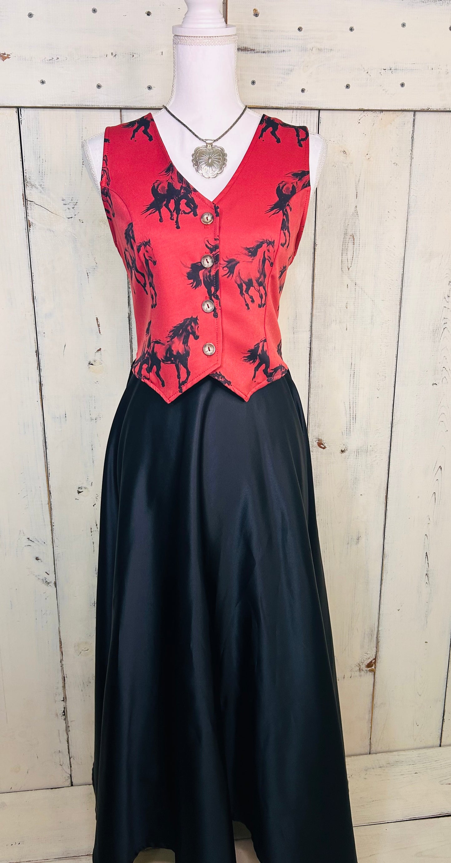 Horse print button down vest