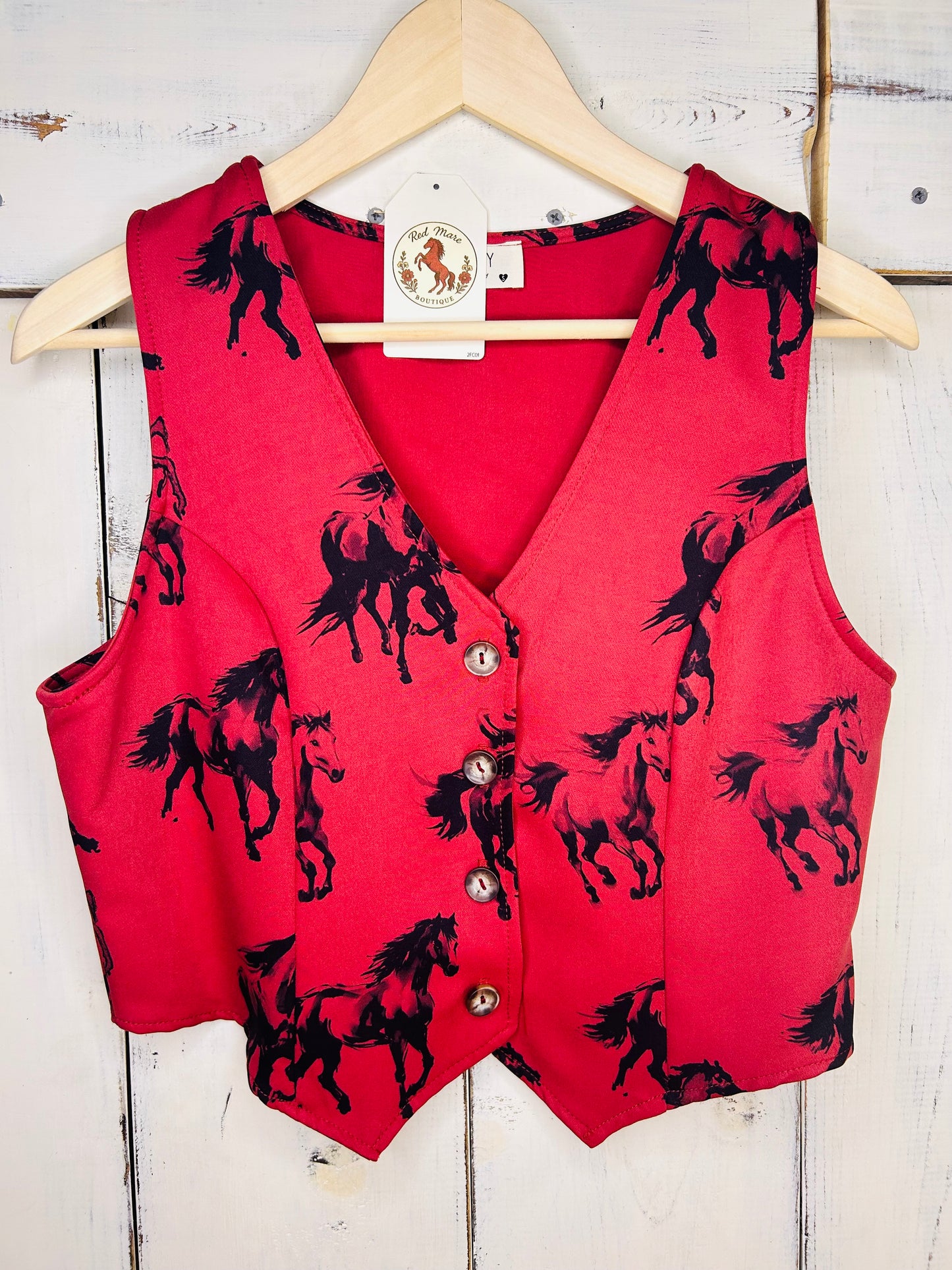 Horse print button down vest