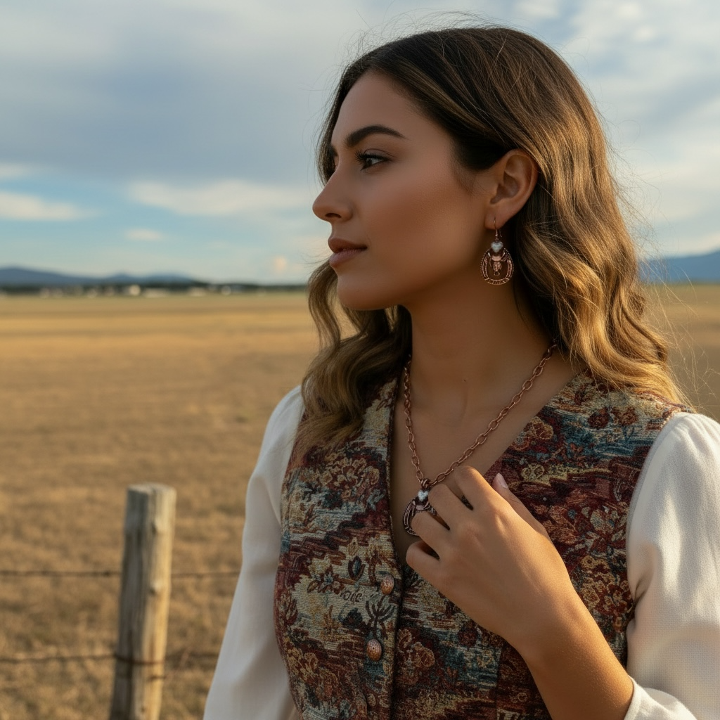 Cowboy hearts - matching necklace and earring set