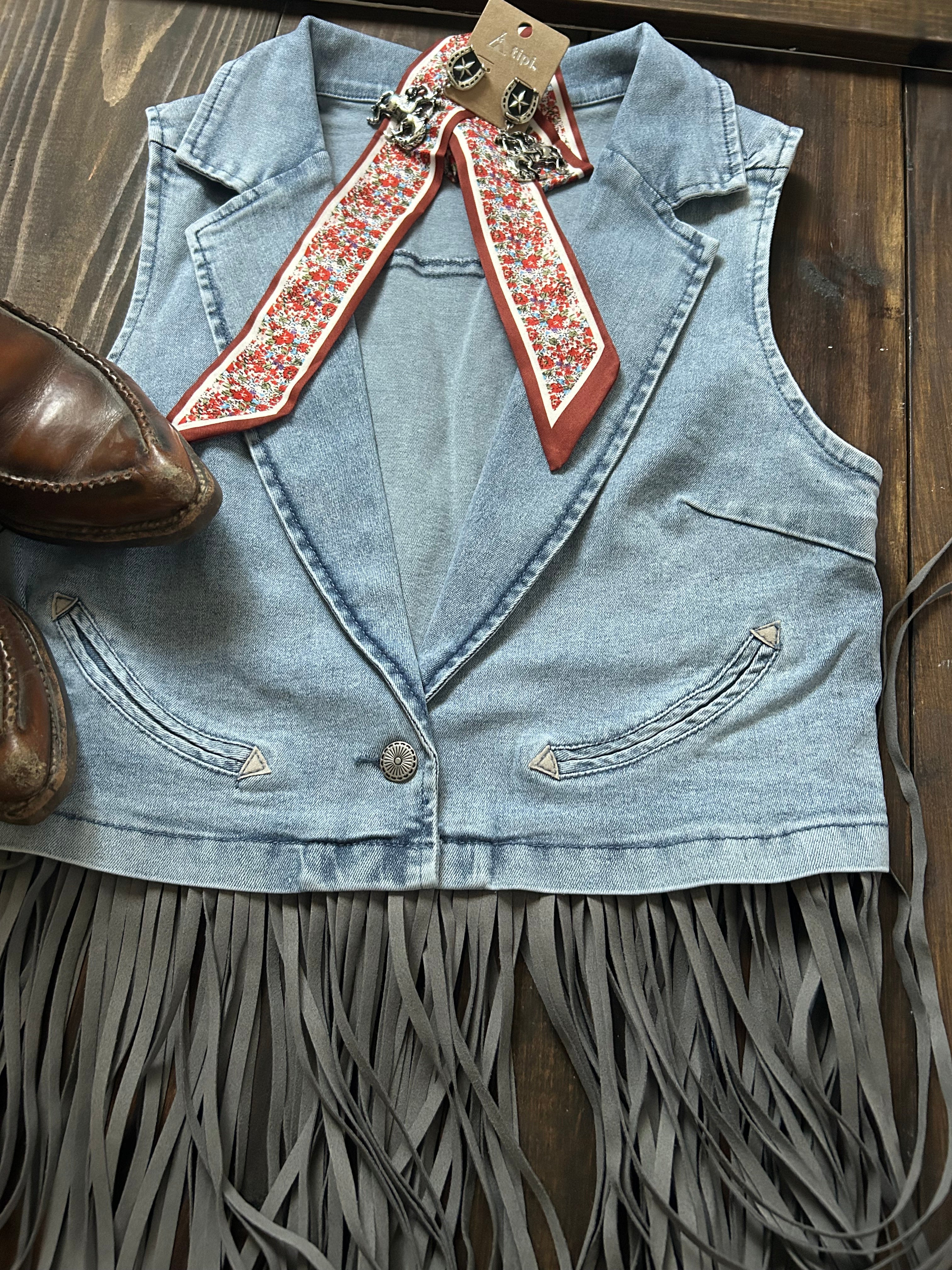 The long ride - denim fringe vest