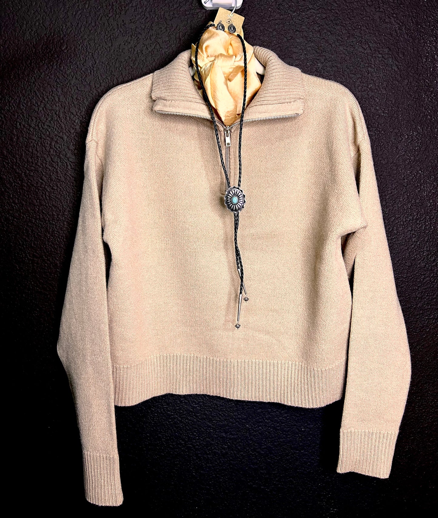 1/4 zip dark taupe sweater