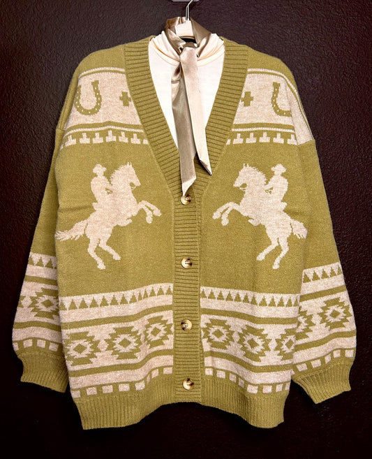 Oversized western graphic cardigan