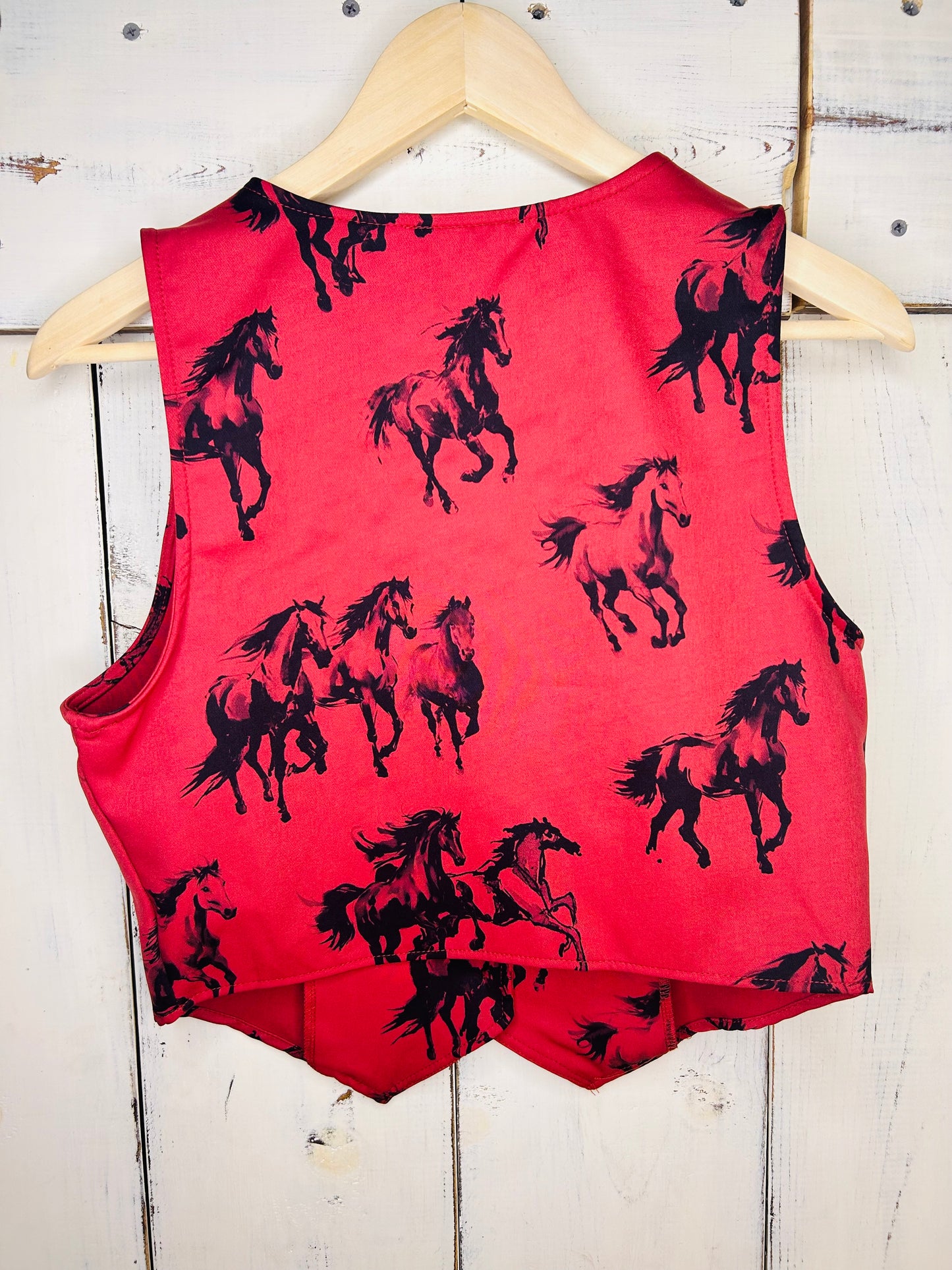 Horse print button down vest