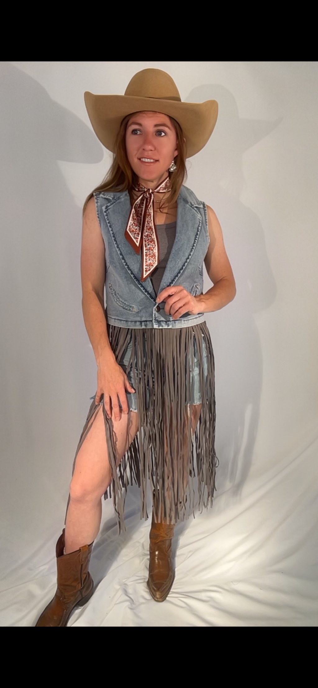 The long ride - denim fringe vest