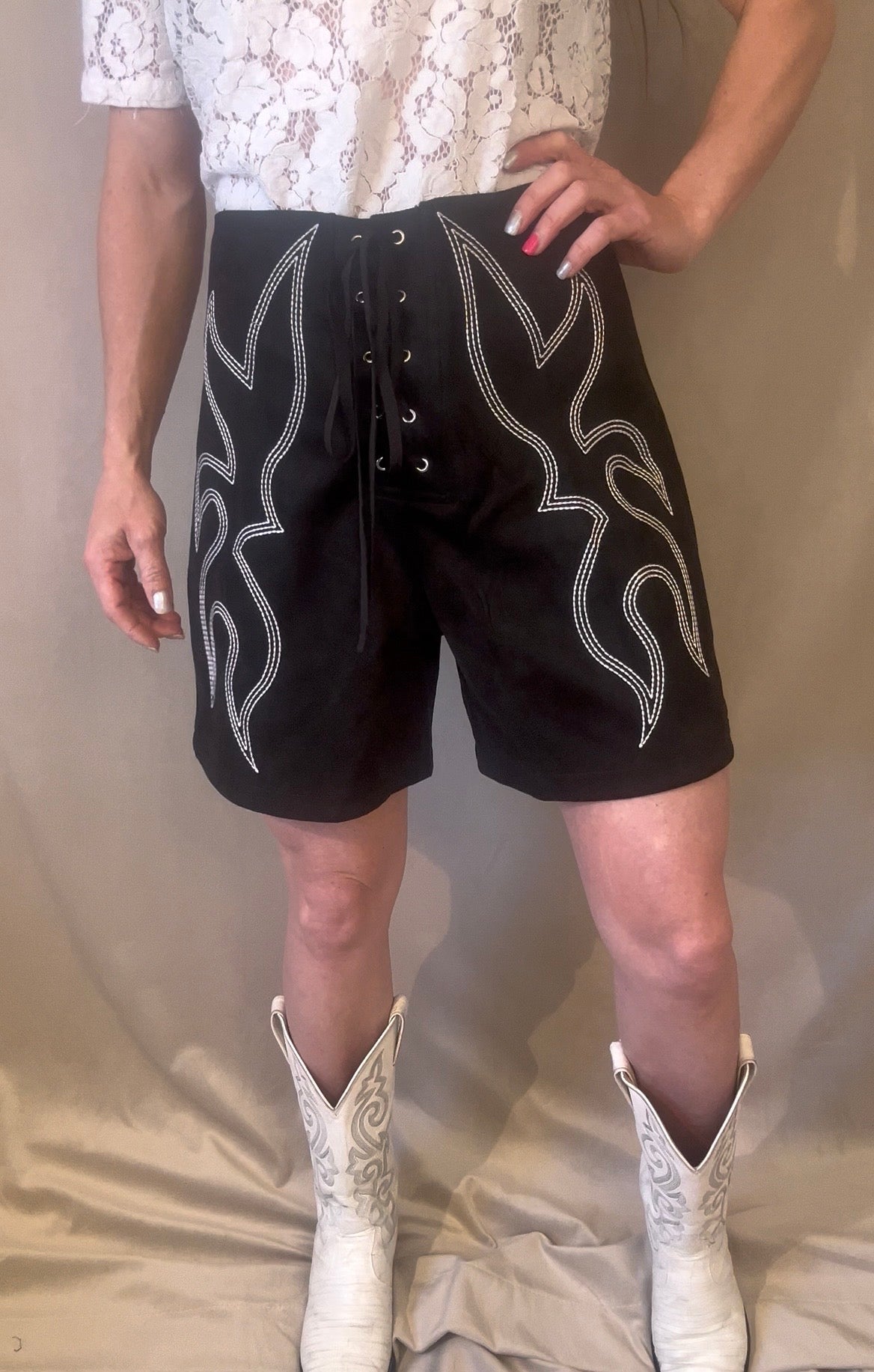 Boots and lace shorts
