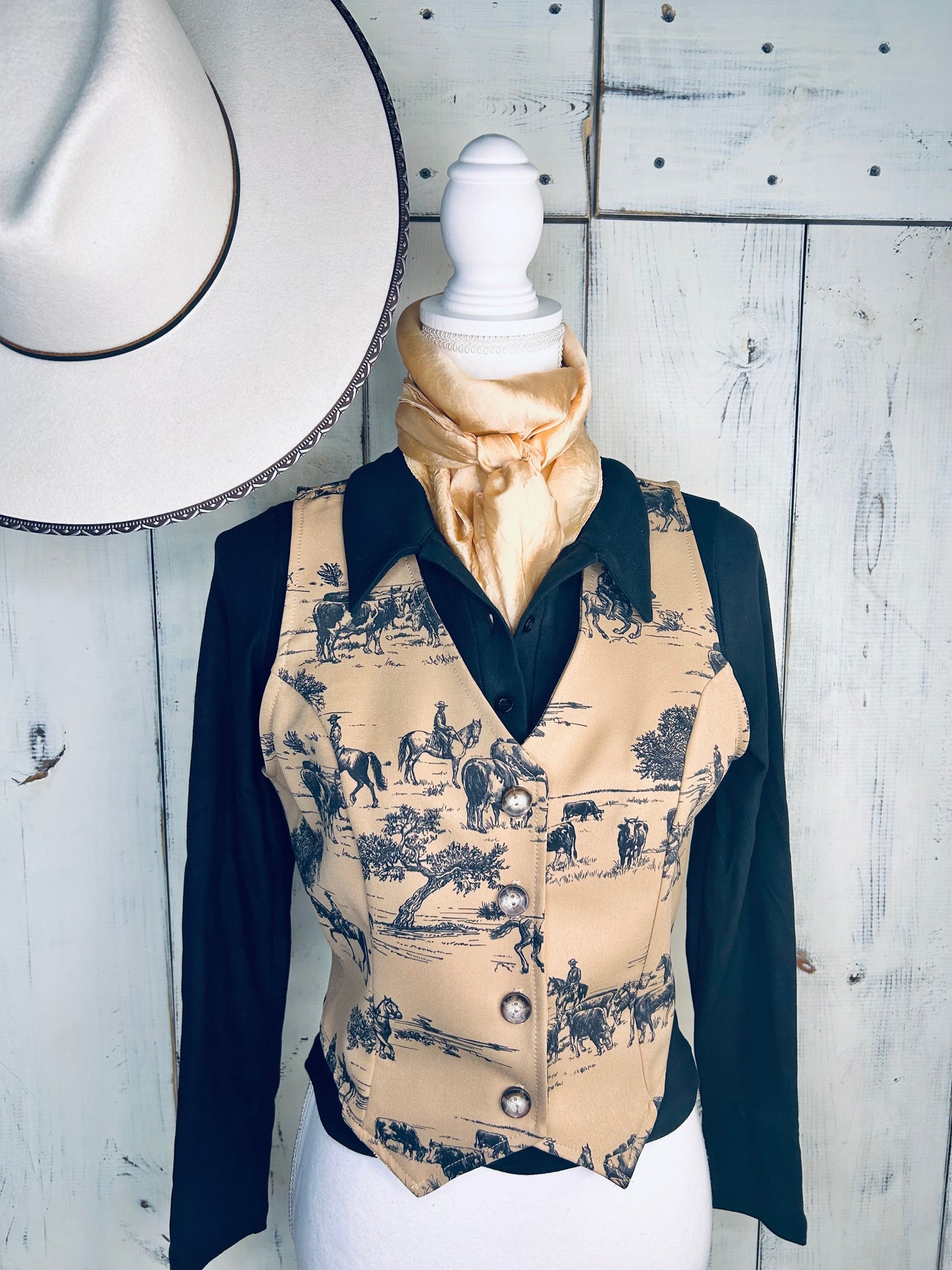 Western Print Button Down Vest