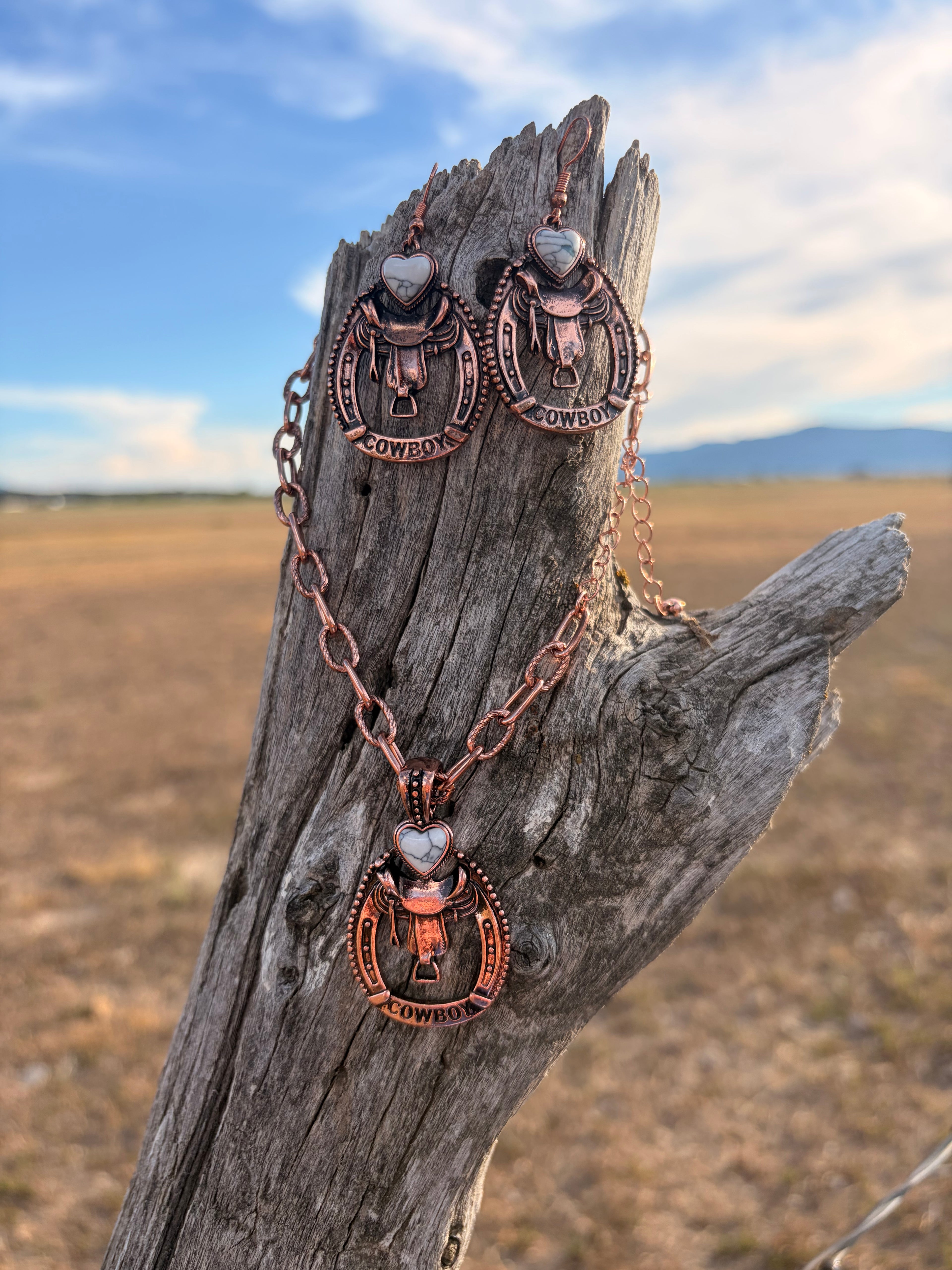 Cowboy hearts - matching necklace and earring set