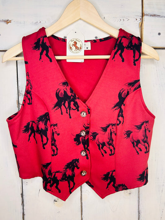 Horse print button down vest