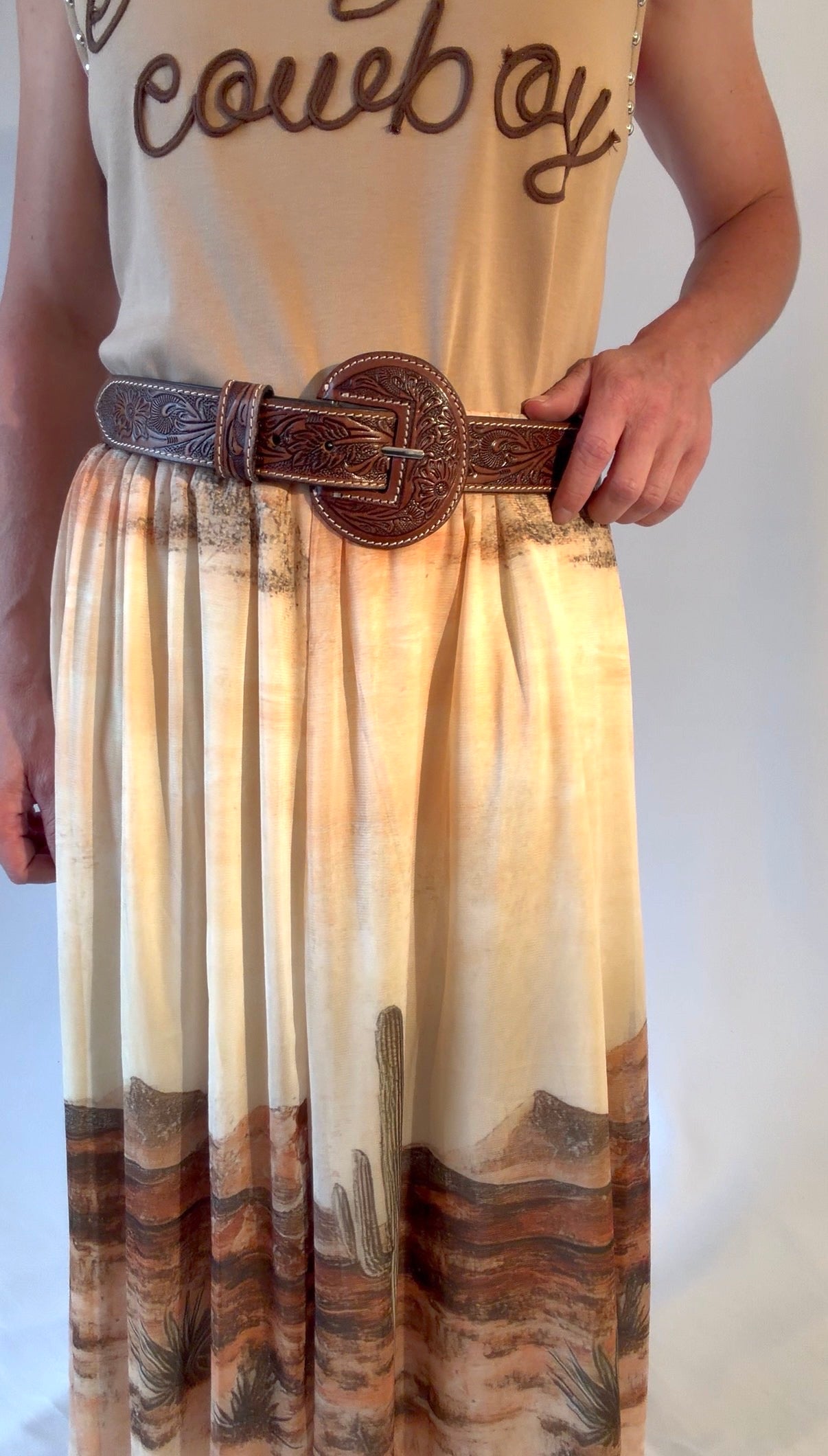 The saddle ridge tooled leather belt