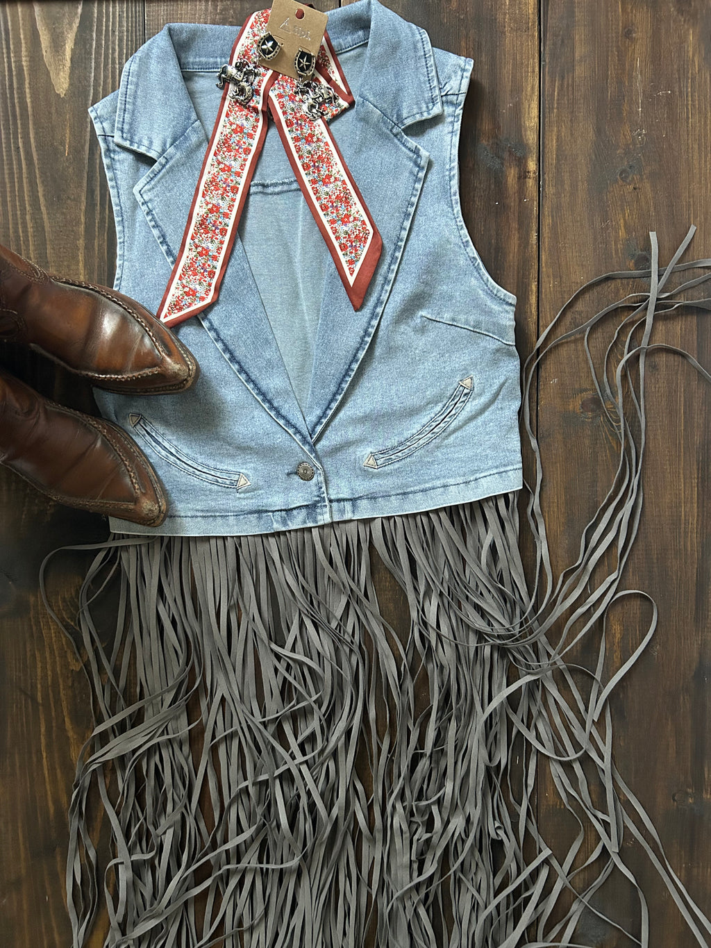 The long ride - denim fringe vest