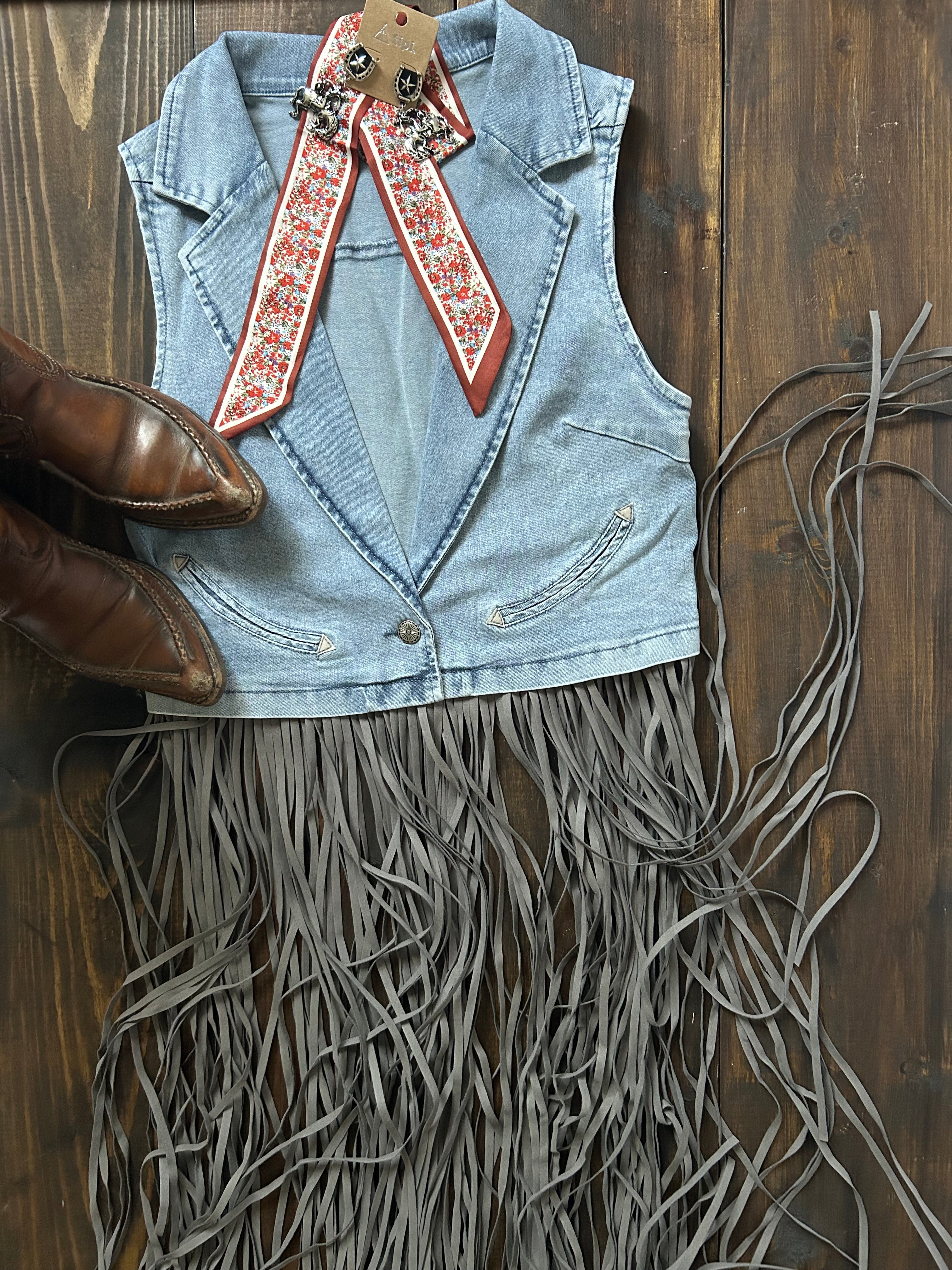 The long ride - denim fringe vest