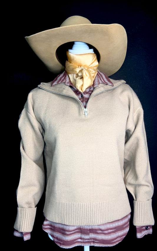 1/4 zip dark taupe sweater