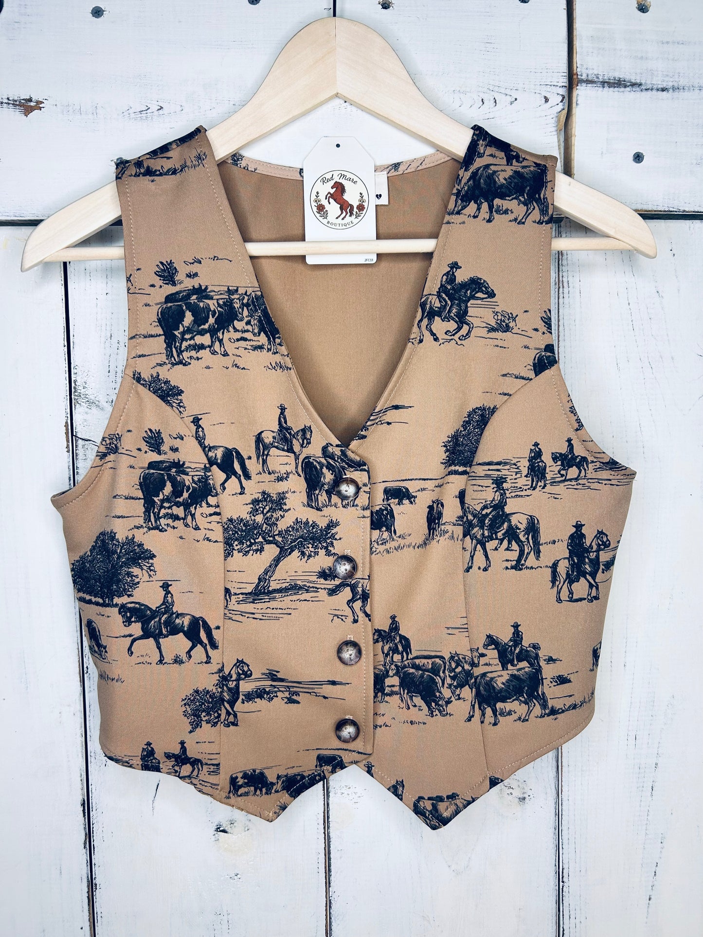 Western Print Button Down Vest