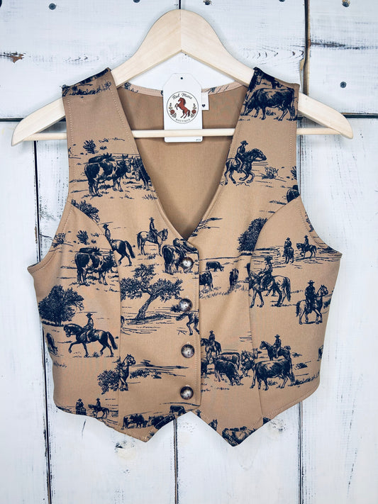 Western Print Button Down Vest