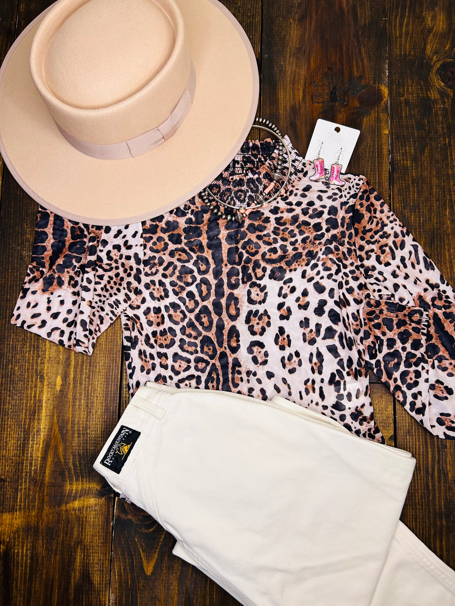 Cheetah Print Mesh Long Sleeve Bodysuit