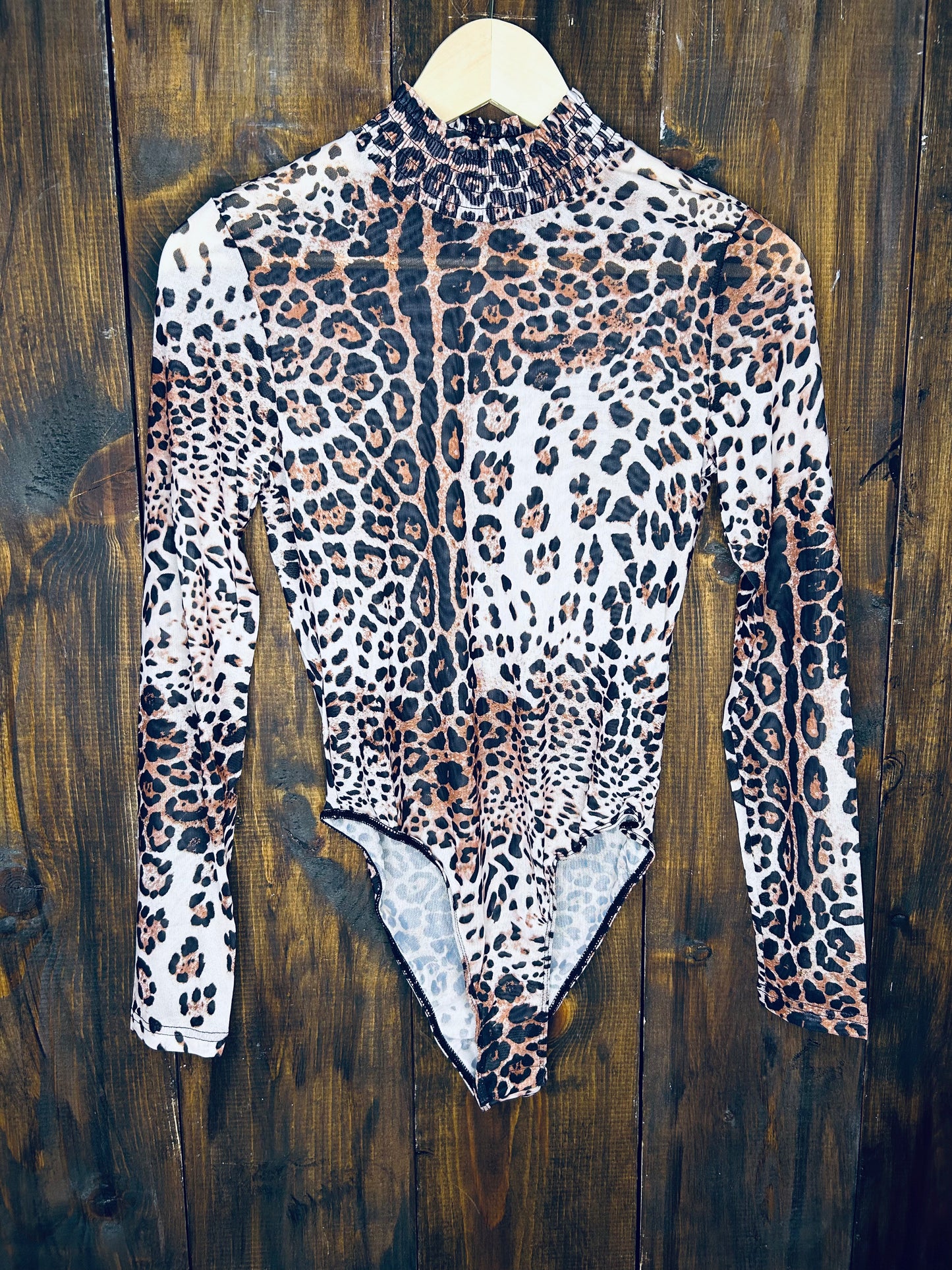 Cheetah Print Mesh Long Sleeve Bodysuit