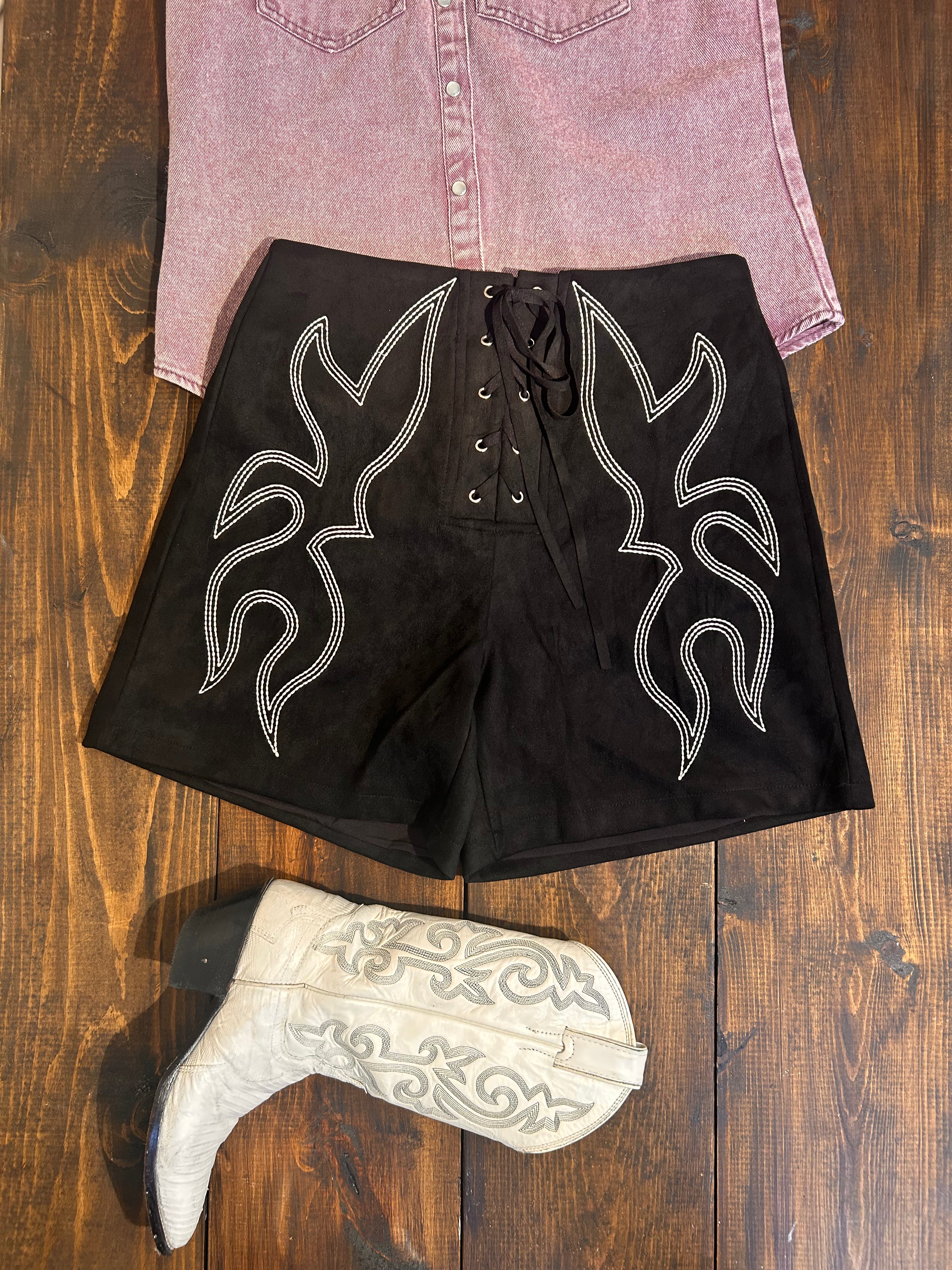 Boots and lace shorts