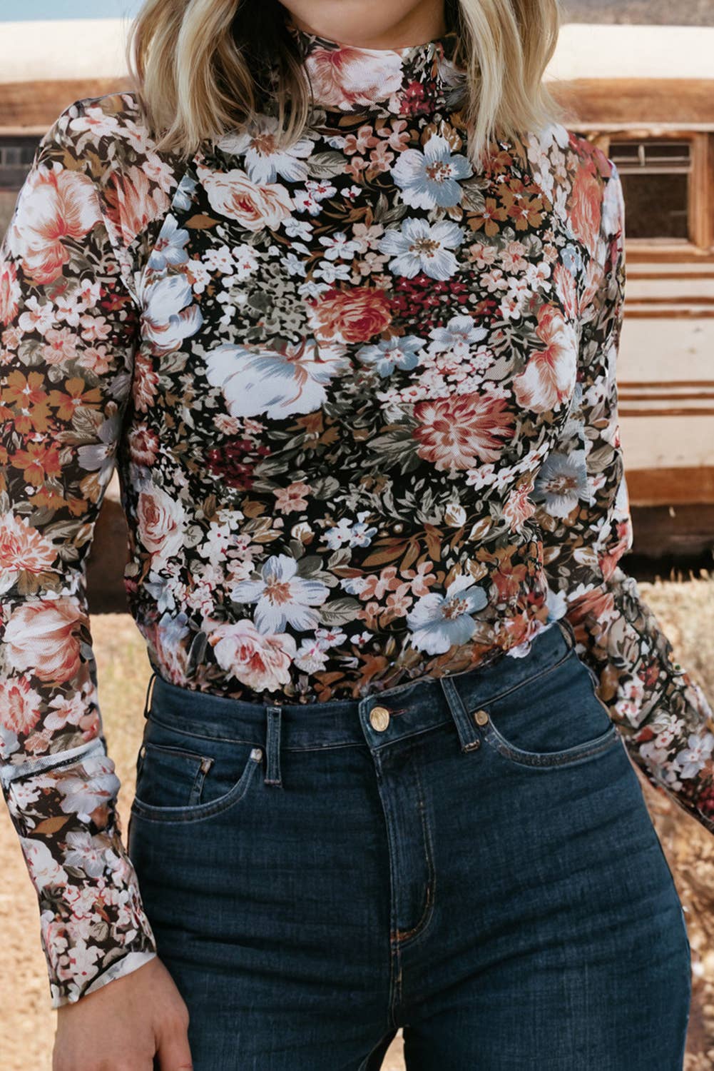 Floral mesh layering top